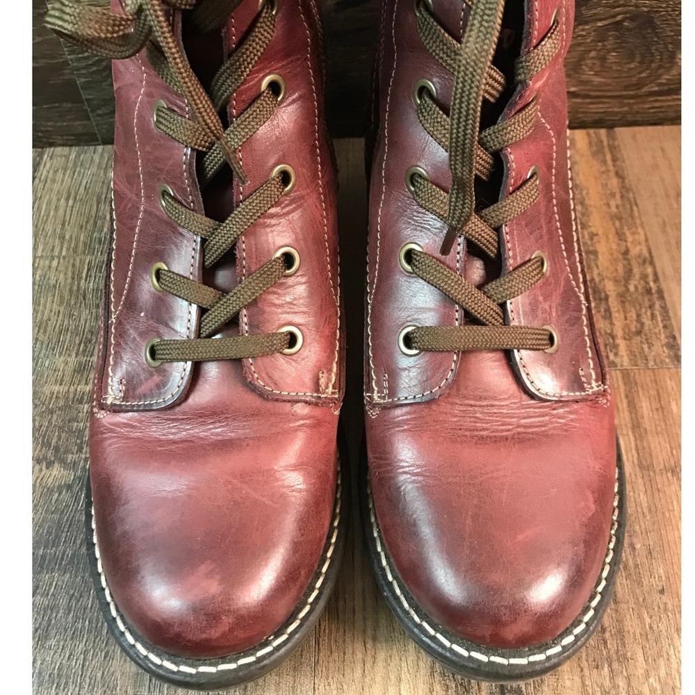 Taos Factor Dark Pink Leather Lace Up Combat Boots Faux Fur Lined Size 7.5 38 - Picture 4 of 16